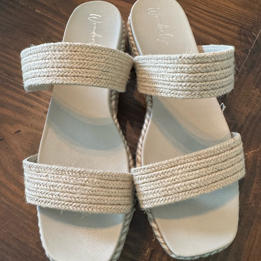 Wonderly Women's Natural Braided Double-Strap Slide Sandals